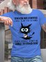 Mens Funny Coffee Letter Black Cat Cotton T-Shirt