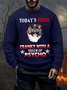 Men's Today's Mood Cranky With A Touch Of Psycho Funny Halloween Black Cat Casual Crew Neck Cotton-Blend Sweatshirt