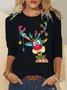 Women Christmas Deer colorful Pattern Cotton-Blend Top
