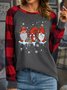 Women Funny Christmas Gnome Plaid Simple Long sleeve Top