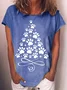 Women's Paw Christmas Tree Printed Casual Crew Neck T-shirt