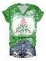 Women Christmas Tree Cotton-Blend V Neck T-Shirt