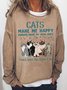 Women's Cats Make Me Happy Humans Make Me Head Hurt Funny Cute Cat Print Crew Neck Cotton-Blend Cat Sweatshirt