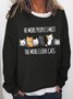 Women's He More People I Meet The More I Love Cats Funny Text Letters Cute Cat Print Casual Sweatshirt