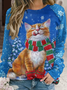 Womens Christmas Winter Cat Print Sweatshirt