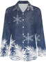 Women Christmas Snowflakes Shirt Collar Loose Blouse