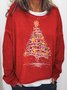 Women  Stars Decor Christmas Tree Print Crew Neck Loose Simple Sweatshirt
