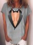 Women's Tuxedo Cleavage Fancy Dress Tuxedos Party Funny Crew Neck T-Shirt