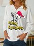 Women Merry Christmas Funny Dog V Neck Loose Sweatshirt