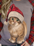 Womens Casual Crew Neck Christmas Cat Plaid Sweatshirt