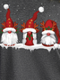 Women Three Nordic Gnomes Winter Christmas Cotton-Blend Plaid Crew Neck Long sleeve Top