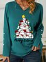 Women Funny Cat V Neck Loose Christmas Tree Sweatshirt