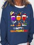 Women's Happy Hallo Thanks Mas Funny Three Red Wine Glasses Christmas Graphic Print Casual Loose Sweatshirt