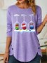 Women's Merry Christmas Three Wine Glasses Funny Elves Funny Graphic Print Crew Neck Loose Cotton-Blend Top