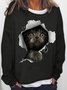 Womens Funny 3D Black Cat Sweatshirt