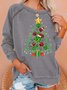 Women Merry Christmas Tree Dog Paw Print Loose Cotton Christmas Sweatshirt