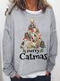 Women's Merry Christmas Cat Funny Graphic Print Casual Crew Neck Sweatshirt