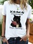 Womens Funny Letter Cute Black Cat Casual T-Shirt
