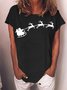 Women's Santa Elk Funny Graphic Print Casual Christmas Cotton-Blend T-Shirt