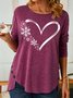 Womens Snowflake Heart For Christmas Crew Neck Top