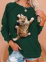 Womens Funny Cat Stuck On SweaterShirt  Casual Crew Neck Sweatshirt