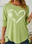 Womens Snowflake Heart For Christmas Crew Neck Top