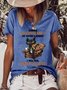 Women Funny Cat Coffee Cotton-Blend Loose Crew Neck T-Shirt