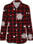 Women Christmas Plaid Snowflake Shirt Collar Loose Blouse