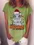 Women's I Was A Hippopotamus For Christmas Funny Graphic Printed Cotton-blend Crew Neck T-shirt