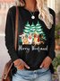 Women Funny Christmas Dog Merry Woofmas Cotton-Blend Crew Neck Long sleeve Top