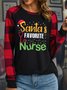 Lilicloth X Jessanjony Santa‘s Favorite Nurse Women's Christmas Long Sleeve Buffalo Plaid T-Shirt