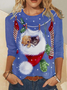 Womens Christmas Cat Dog Casual Top