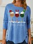 Women's Funny Three Red Wine Glasses Christmas Graphic Print Casual Cotton-Blend Loose Top