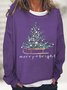 Women's Merry Christmas Tree Graphics Printed Cotton-Blend Crew Neck Casual Sweatshirt
