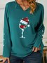Women Christmas Wine glasses Loose Simple Sweatshirt