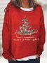 Women's Merry Christmas Tree Graphics Printed Cotton-Blend Crew Neck Casual Sweatshirt