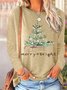 Women's Merry Christmas Tree Graphics Printed Cotton-Blend Crew Neck Top