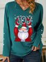 Women Santa Claus Christmas Loose V Neck Sweatshirt