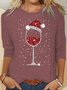 Women's Christmas Glass Of Red Wine Crew Neck Casual Long Sleeve T-shirt