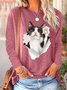 Women Funny Cat 3D Print Cotton-Blend  Long sleeve Top