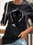 Womens 3D balck Cat Print Sweatshirt