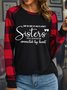 Side By Side Or Miles Apart Sisters Will Always Be Connected By Heart Women's Long Sleeve Buffalo Plaid T-Shirt