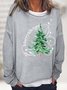 Women Merry And Bright Christmas Tree Crew Neck Loose Casual Sweatshirt