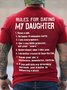 Mens Rules For Dating My Daughter Funny Graphic Print Crew Neck Text Letters Cotton T-Shirt