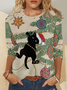 Womens Christmas Black Cat Print Top