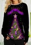 Women Christmas Tree Loose Off Shoulder Sleeve Casual Sweatshirt