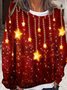 Womens Christmas Red Falling Stars Printed Crew Neck Casual Sweatshirt