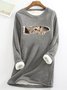 Women Funny Cat Simple Warmth Fleece Sweatshirt