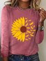 Women Dragonfly Cotton-Blend Simple Sunflower Long sleeve Long sleeve Top