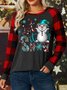 Women's Let It Snow Funny Buffalo Plaid Graphic Print Merry Christmas Loose Crew Neck Top